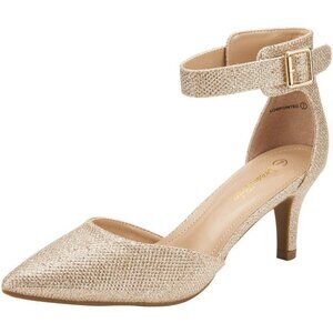 Dream Pairs Women's Gold Glitter Faux Suede pointed Toe Kitten Heels Pumps Shoes